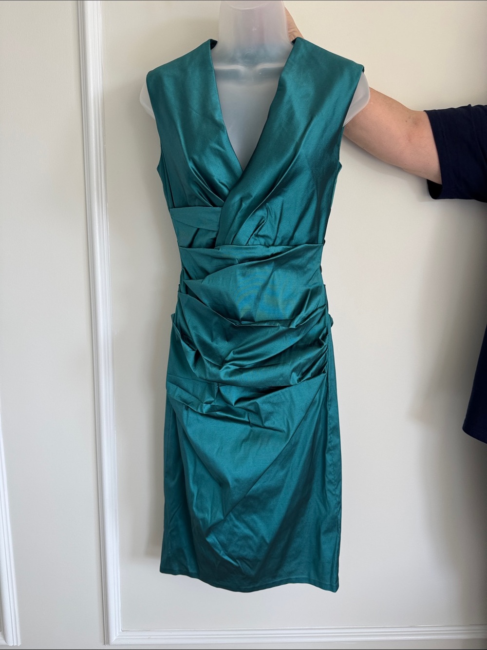 Sleeveless Teal Wrap Ruched Midi Dress